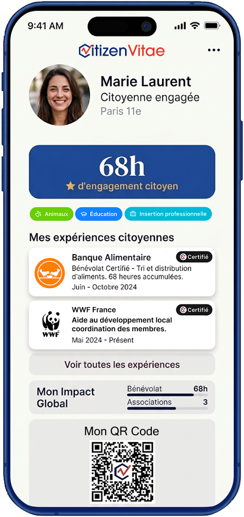 Aperçu de l'application Citizen Vitae